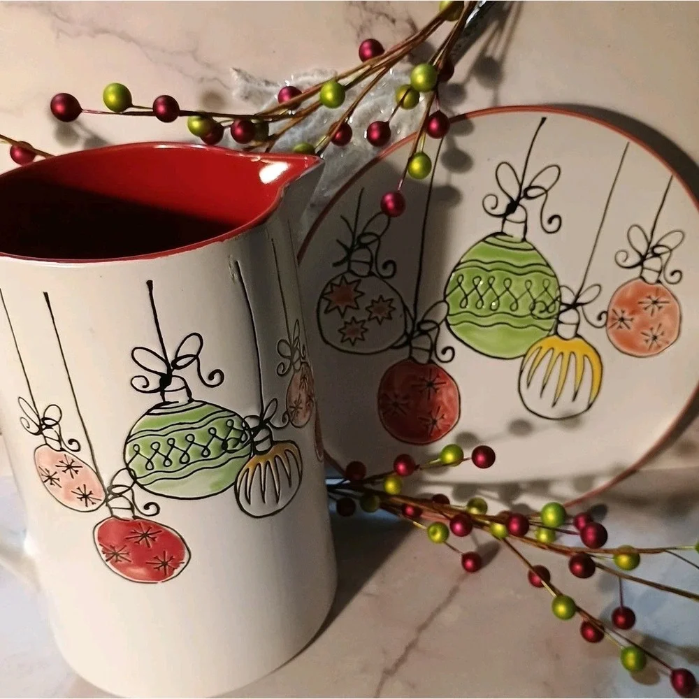 New HOMESTYLEZ  2019 Christmas Ornament  Holiday Plate & Pitcher Retro‎ Style 8